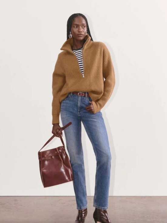 NWT EVERLANE The Half-Zip Sweater in Luxe Merino — S • Deep Camel - Picture 10 of 10